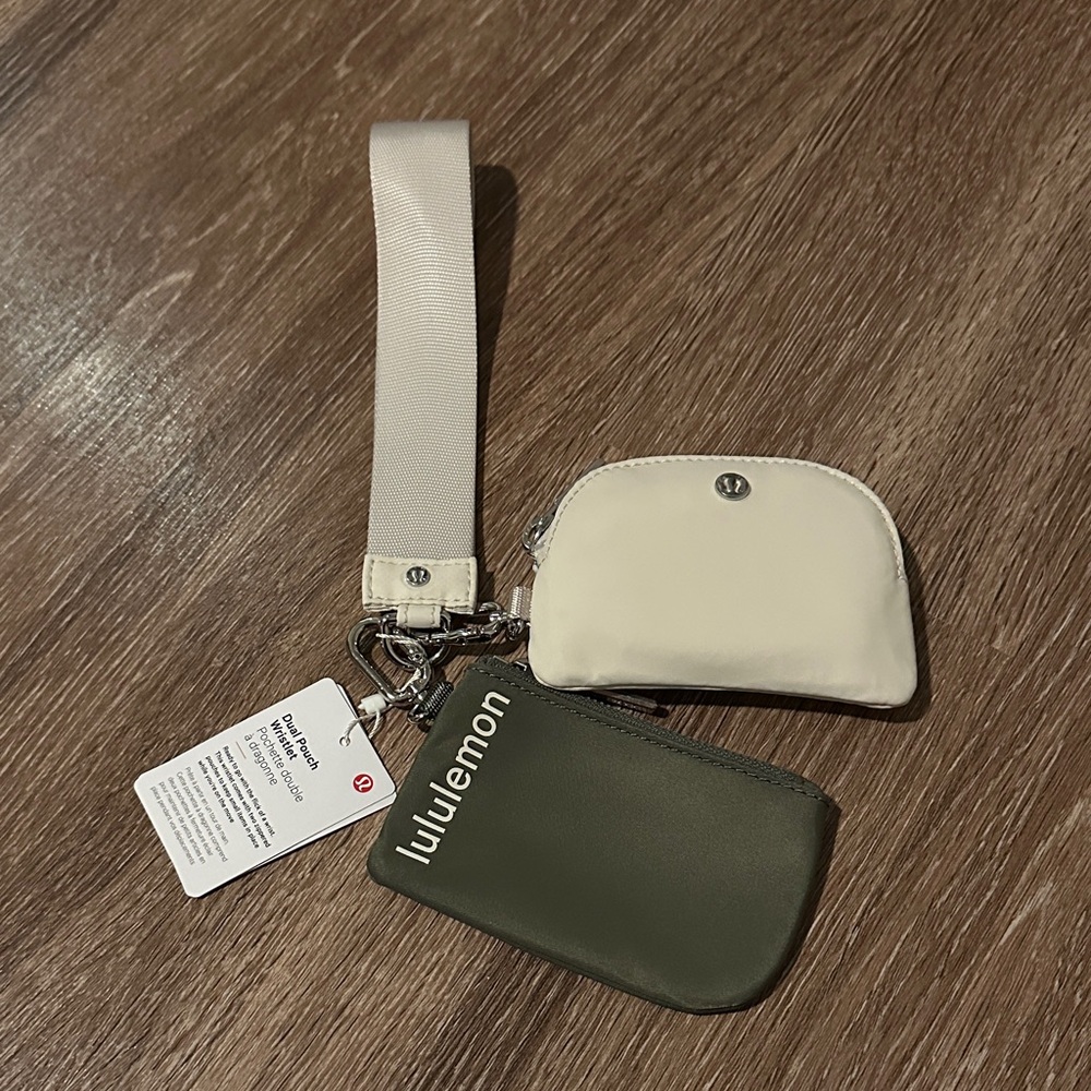 NWT Lululemon Cream and Green Wristlet Set